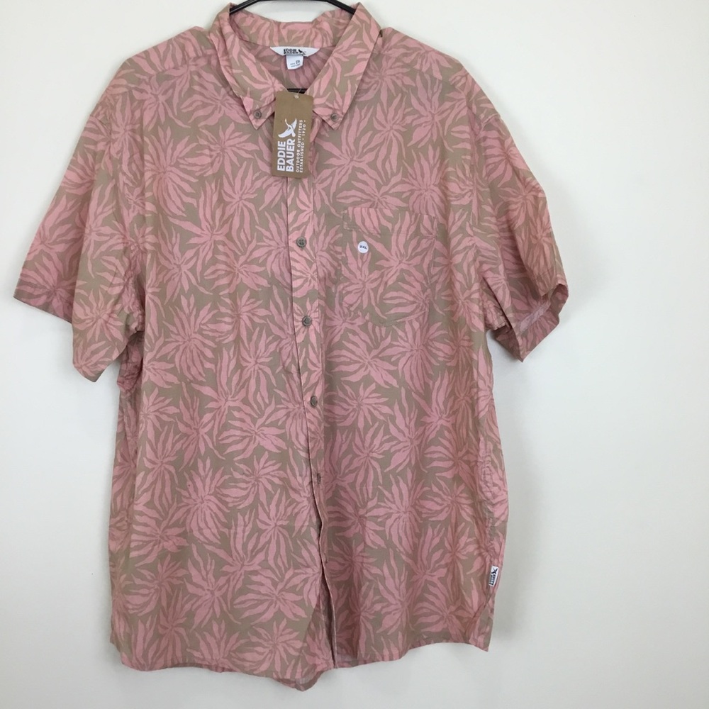 Eddie Bauer Pink Leaf Print Casual Shirt 2XL